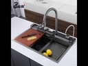 Fregadero Multifuncional Integrado Una Tina Acero Inoxidable Negro Diamante Sobre Tope 75x46x22