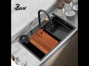 Fregadero Multifuncional Una Tina Acero Inoxidable Negro Sobre Tope 75x46x22