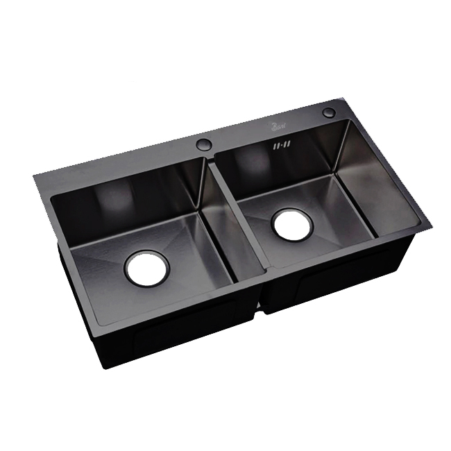 Fregadero Doble Tina Acero Inoxidable Negro Sobre Tope 82x45x22