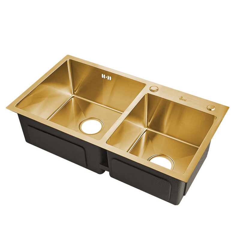 Fregadero Doble Tina Dorado Acero Inoxidable Sobre Tope 41-33 82x45x22