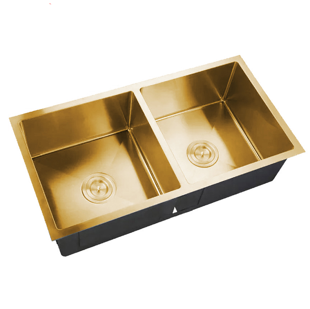 Fregadero Doble Tina Acero Inoxidable Dorado Bajo Tope 82x45x22