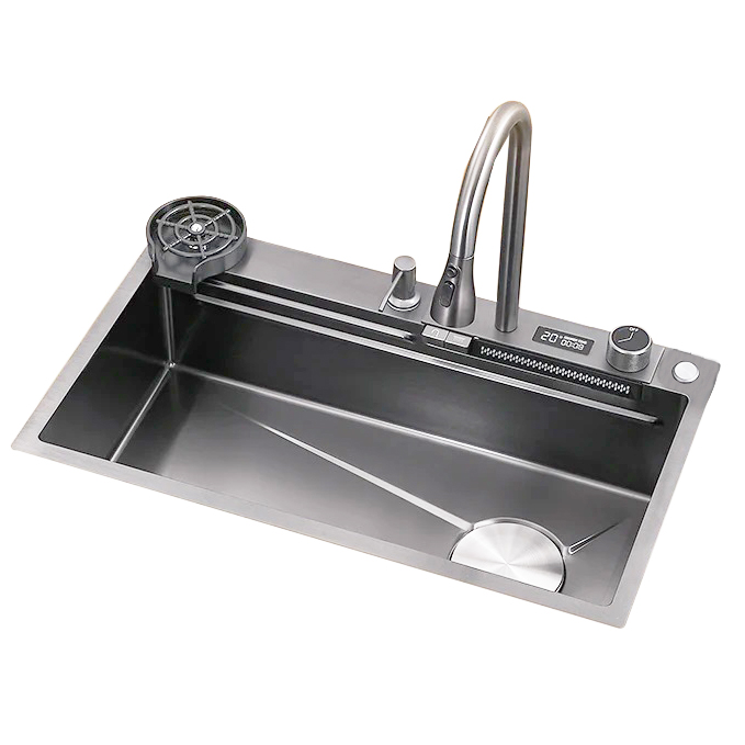 Fregadero Multifuncional Una Tina Acero Inoxidable Brush Diamante Sobre Tope 75x46x22