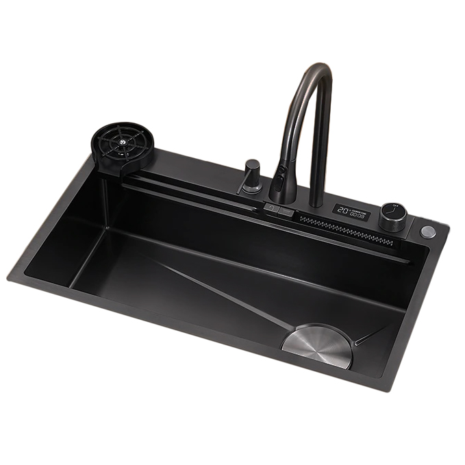 Fregadero Multifuncional Una Tina Acero Inoxidable Negro Diamante Sobre Tope 75x46x22