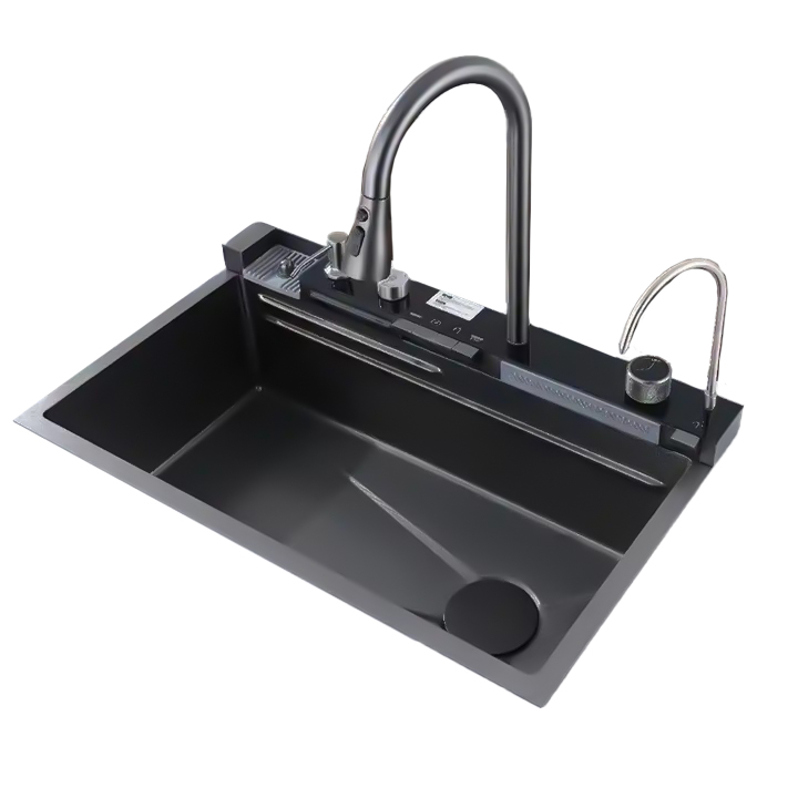 Fregadero Multifuncional Integrado Una Tina Acero Inoxidable Negro Diamante Sobre Tope 75x46x22