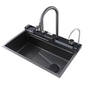 Fregadero Multifuncional Integrado Una Tina Acero Inoxidable Negro Diamante Sobre Tope 75x46x22