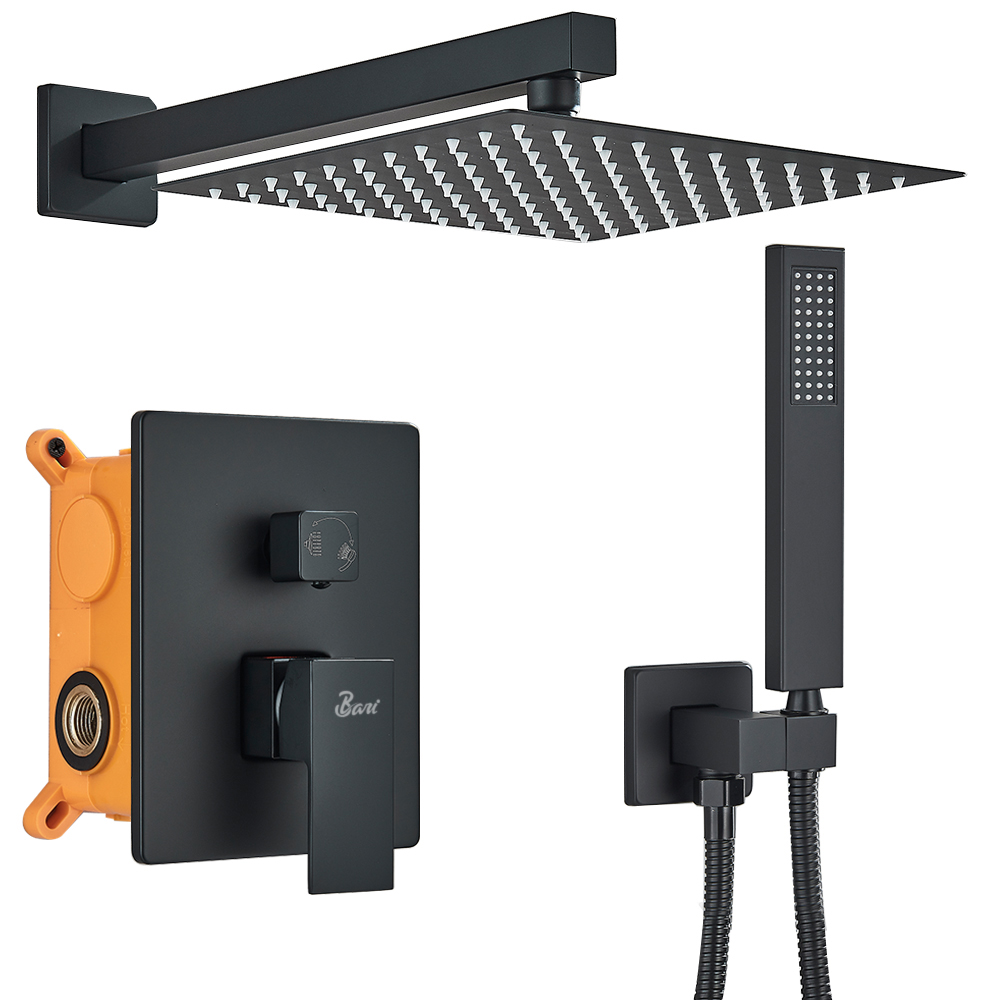 Kit de Ducha De Acero Inoxidable con Ducha Telefono Negro Cuadrado