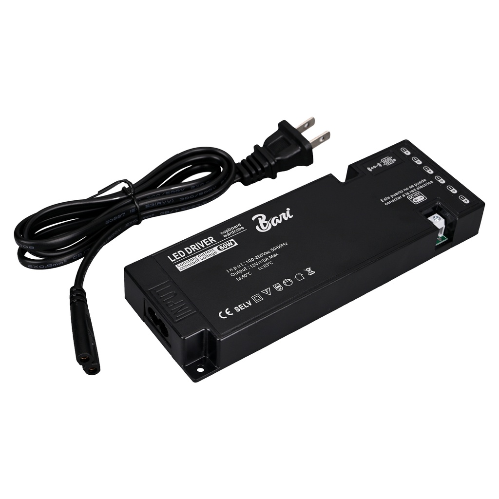 Transformador de Voltaje 12V 5A 60W para Cinta LED