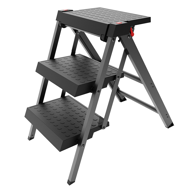 Escalera Plegable Negra de Tres Peldaños Para Puerta