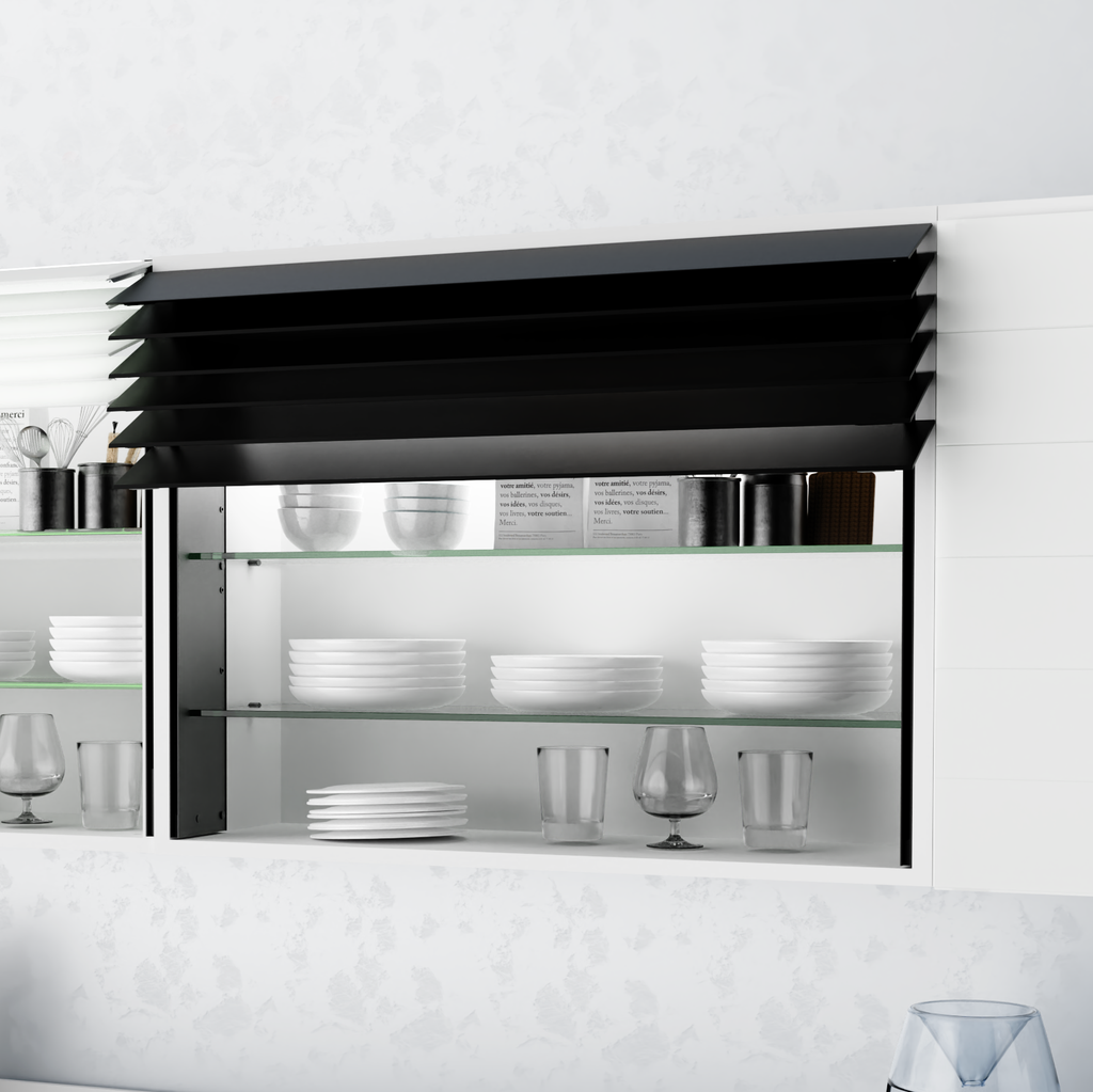 Puerta de Vidrio Eléctrica Negra para Gabinete Aéreo de 60 cm