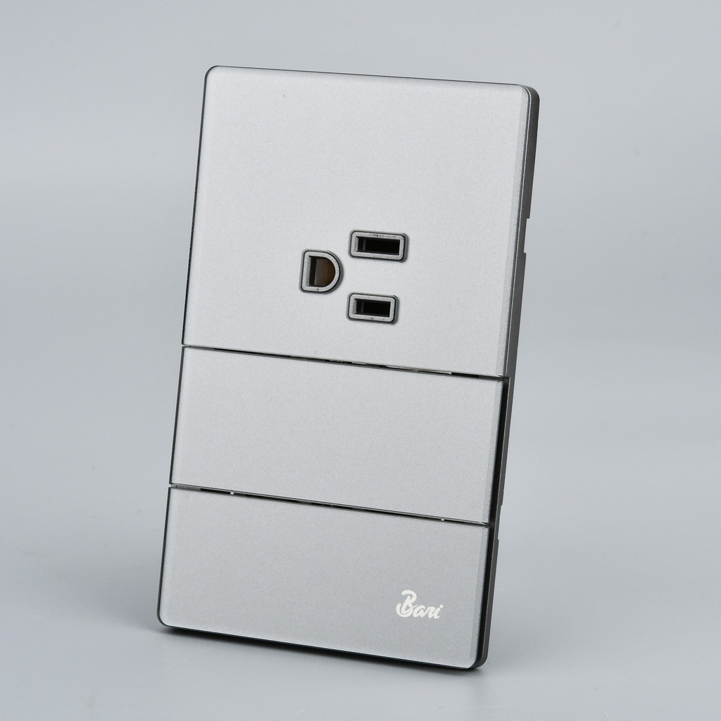 Interruptor Doble + Tomacorriente con Tierra Serie Grigio