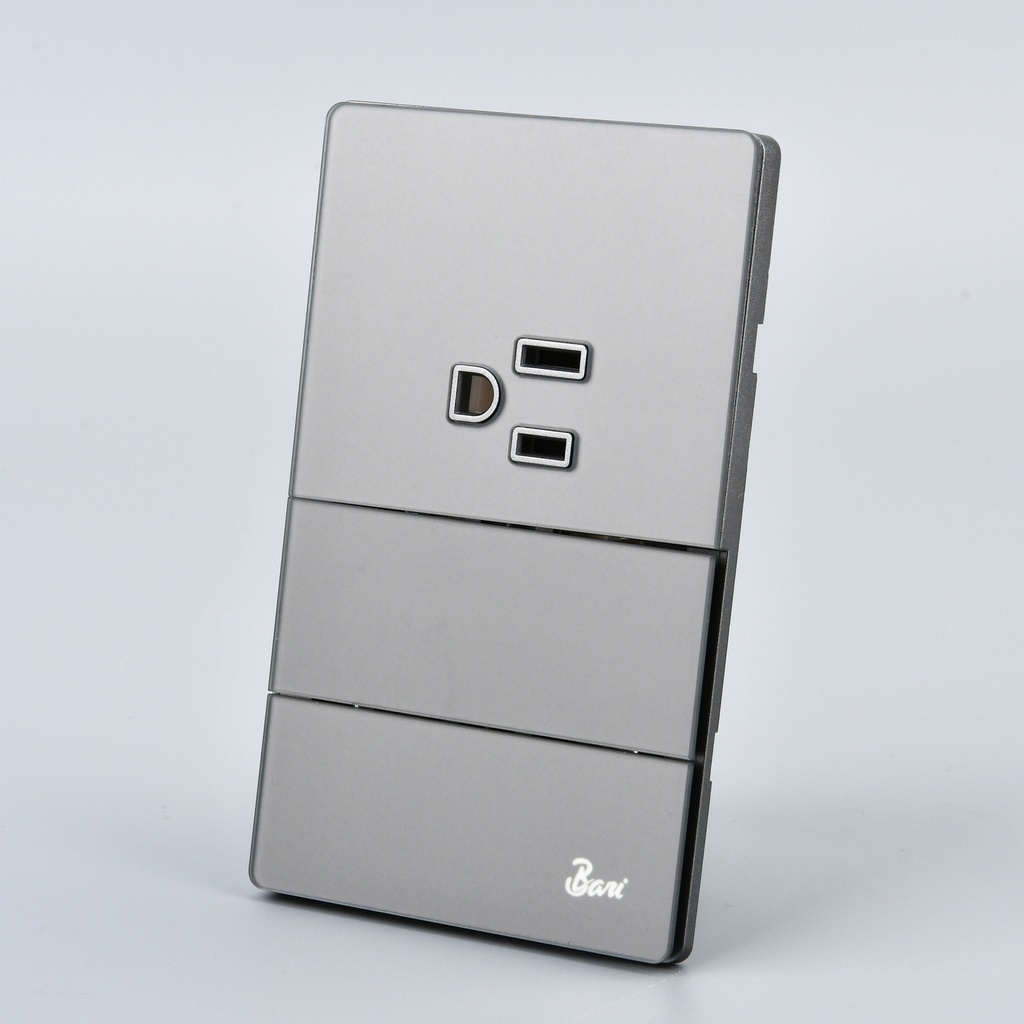 Interruptor Doble + Tomacorriente con Tierra Serie Cenere