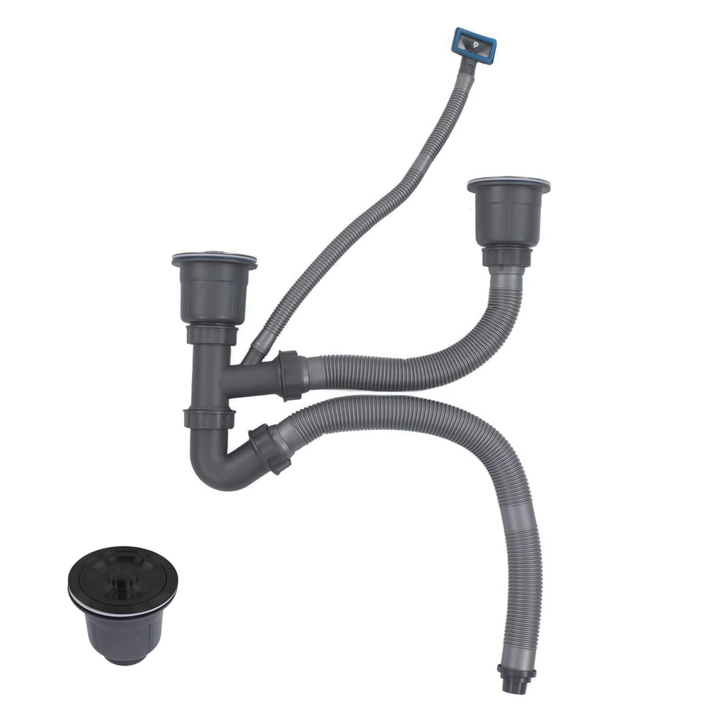 Kit de Tuberia de Desague para Fregadero de Lujo Doble Tina de Acero Inoxidable Negro #304