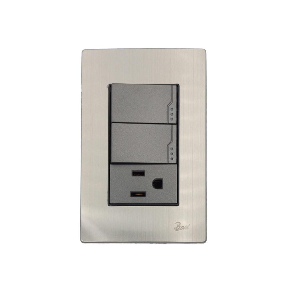 Interruptor Doble + Tomacorriente con Tierra Serie Inox