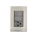 Interruptor Doble + Tomacorriente con Tierra Serie Inox