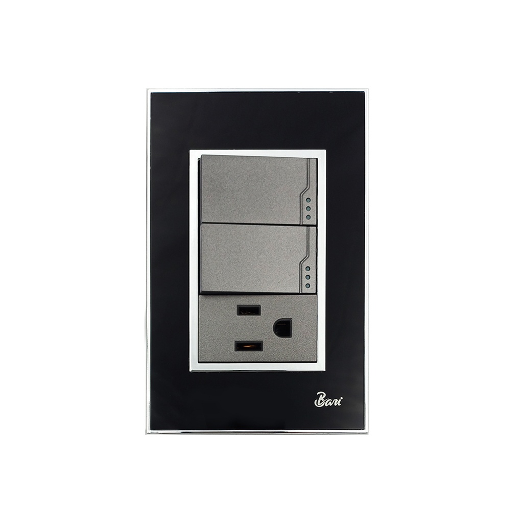 Interruptor Doble + Tomacorriente con Tierra Serie Nero