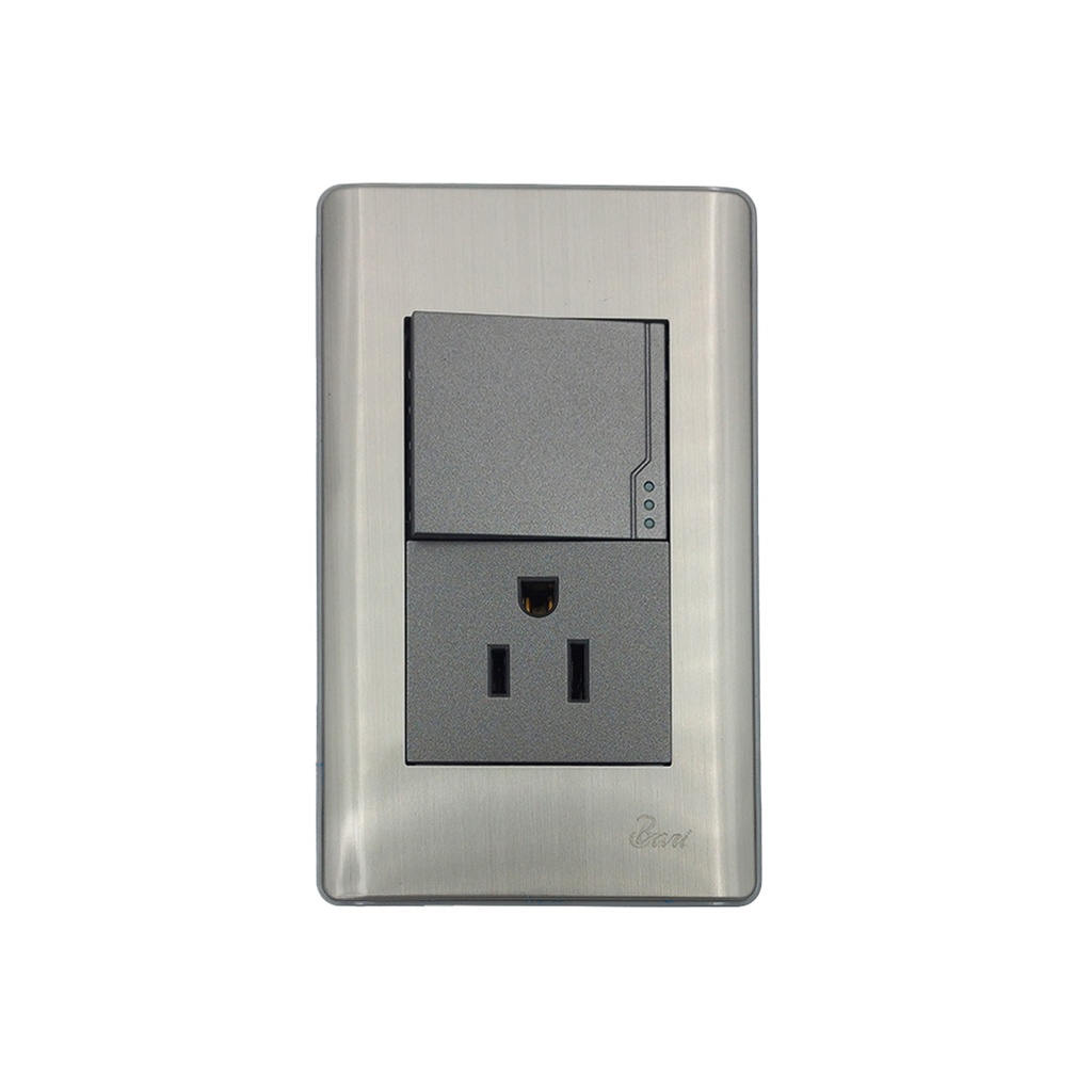 Interruptor + Tomacorriente con Tierra Serie Metallo