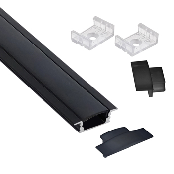 [ILU.02.11] Perfil de Aluminio para Luz Led Embutir Negro 3 metros