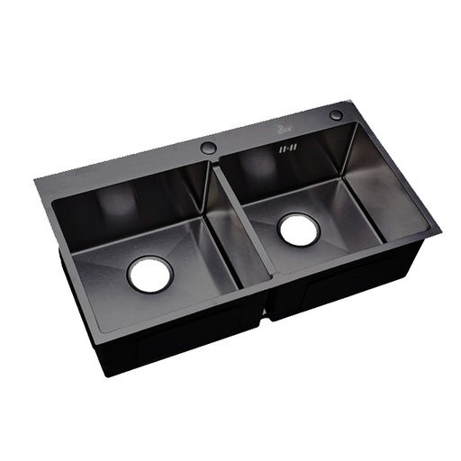 [FRE.01.10] Fregadero Doble Tina Acero Inoxidable Negro Sobre Tope 82x45x22