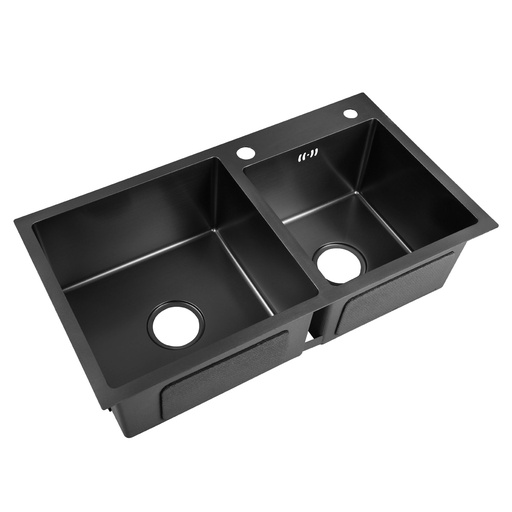 [FRE.01.04] Fregadero Doble Tina Negro Acero Inoxidable Sobre Tope 41-33 82x45x22