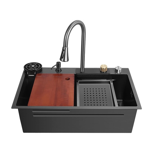 [FRE.01.13] Fregadero Multifuncional Una Tina Acero Inoxidable Negro Sobre Tope 75x46x22