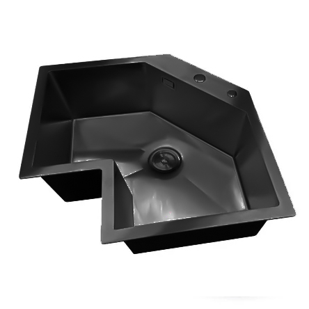 [FRE.01.18] Fregadero de Esquina Una Tina Acero Inoxidable Negro Sobre Tope 64x64x22