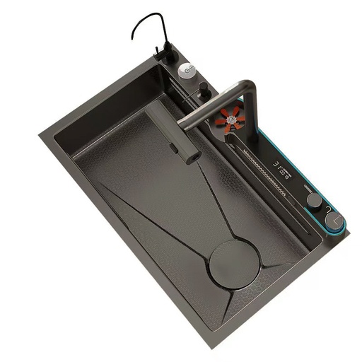 [FRE.01.20] Fregadero Multifuncional Pioggia Una Tina Acero Inoxidable Negro Diamante Sobre Tope 82x46x22