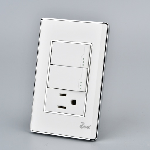 [INT.08.12] Interruptor Doble + Tomacorriente con Tierra Serie Lusso