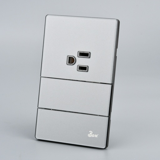 [INT.13.12] Interruptor Doble + Tomacorriente con Tierra Serie Grigio