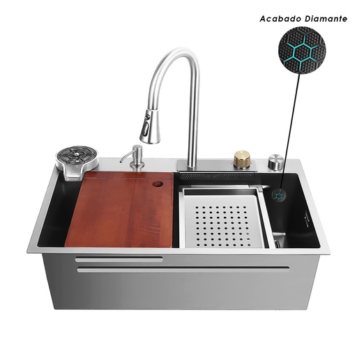 [FRE.01.24] Fregadero MultiFunciónal Una Tina Acero Inoxidable Brush Diamante Sobre Tope 75x46x22
