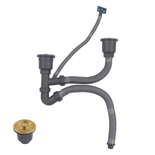 [SIF.01.10] Kit de Tuberia de Desague para Fregadero de Lujo Doble Tina de Acero Inoxidable Dorado #304