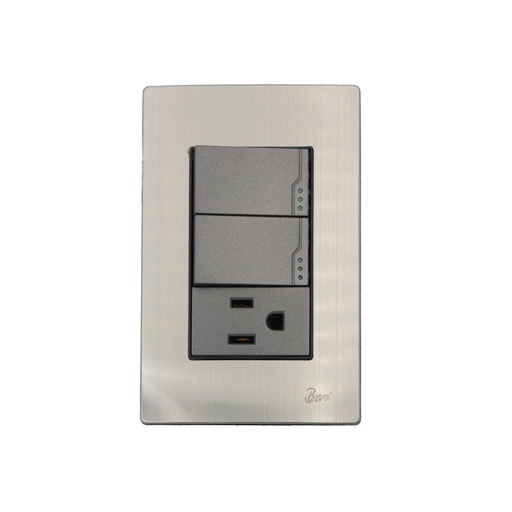 [INT.02.12] Interruptor Doble + Tomacorriente con Tierra Serie Inox
