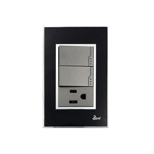 [INT.05.12] Interruptor Doble + Tomacorriente con Tierra Serie Nero