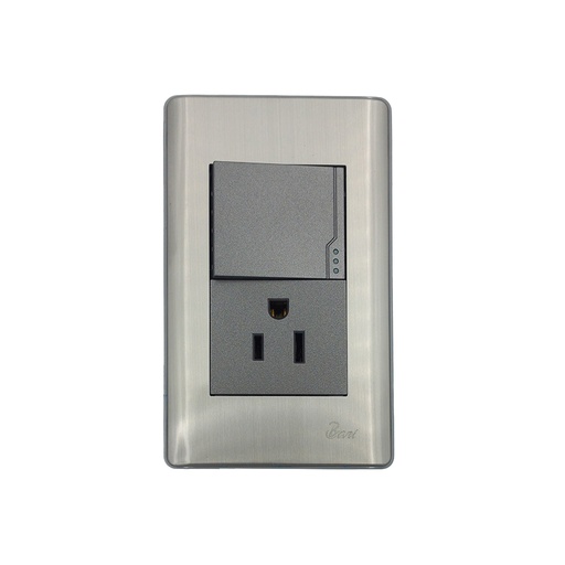 [INT.06.08] Interruptor + Tomacorriente con Tierra Serie Metallo